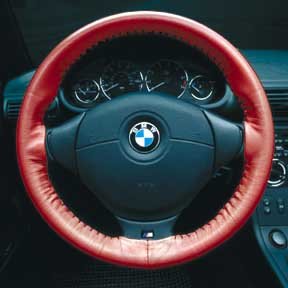 Red Wheelskins, genuine leather steering wheel cover, Alfa Romeo, hand crafted covers