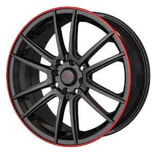 Akita Racing AK-77, 477, Black With Red ring wheel, 18x7.5", 10x100mm, 40 Offset, 477-8703B, 72.62 
